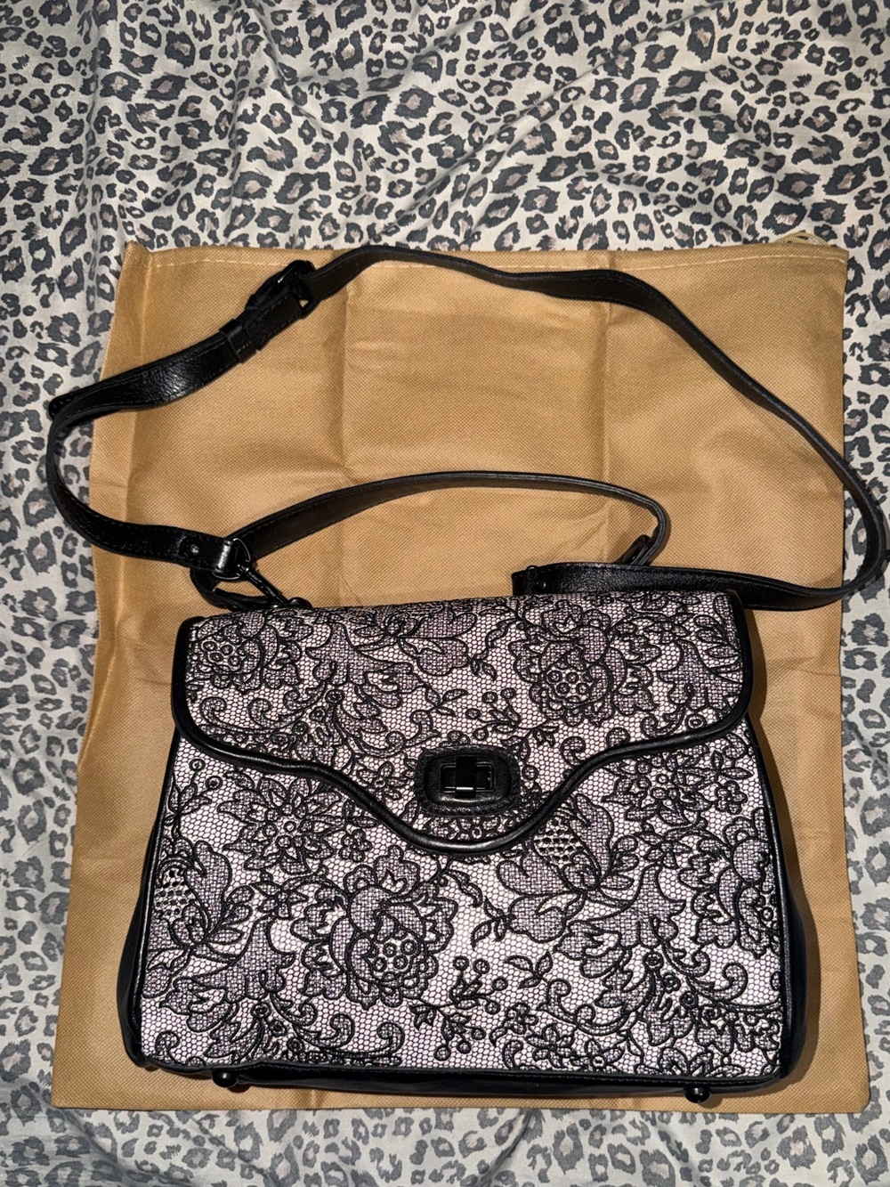 Patricia Nash Verga White/Black Chantilly Lace Satchel
